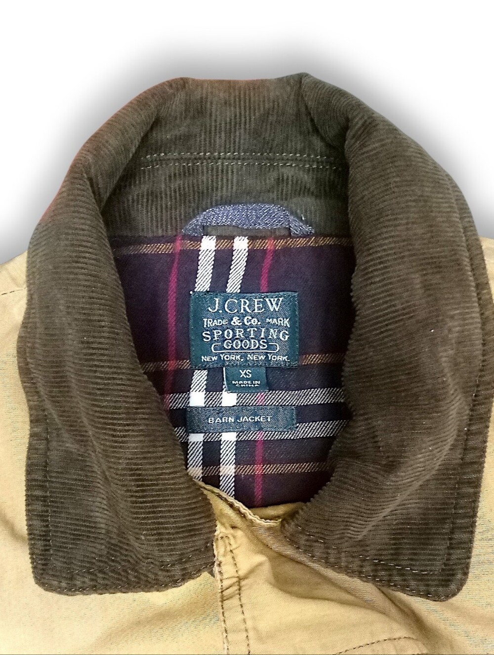 J. CREW Vintage Barn Jacket | Tan w/Brown Trim Plaid Lining Men's XS /Unisex S/M - Picture 9 of 15